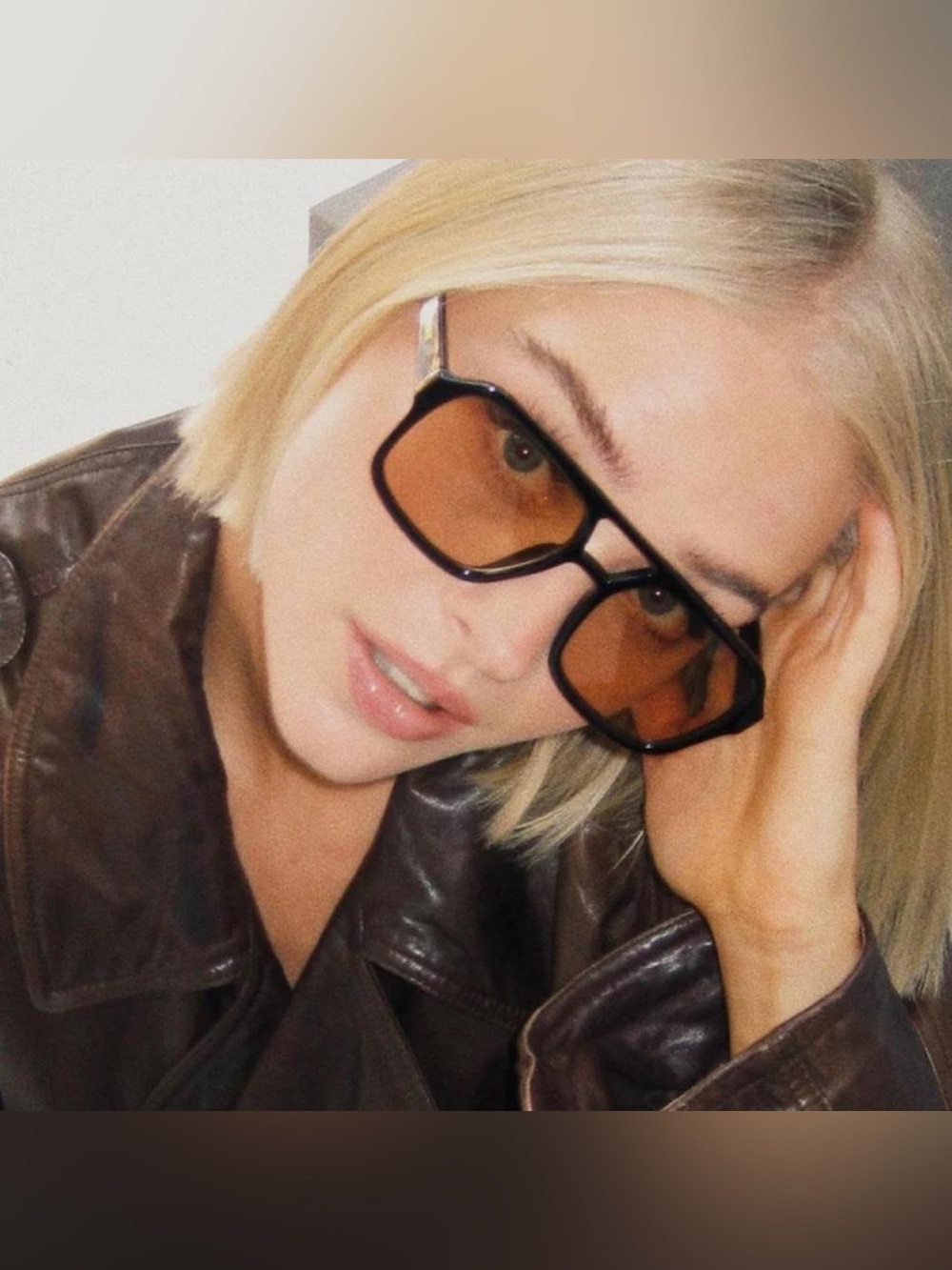 Unisex Black Frame Amber Lens Sunglasses